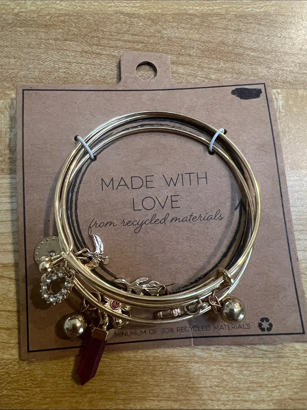 #2572**Gold-Tone Charm Bangle Bracelet Set with Red Crystal